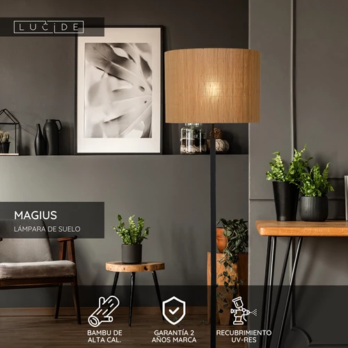 Lucide MAGIUS - Lámpara de suelo - Ø 42 cm - 1xE27 - Natural - USP